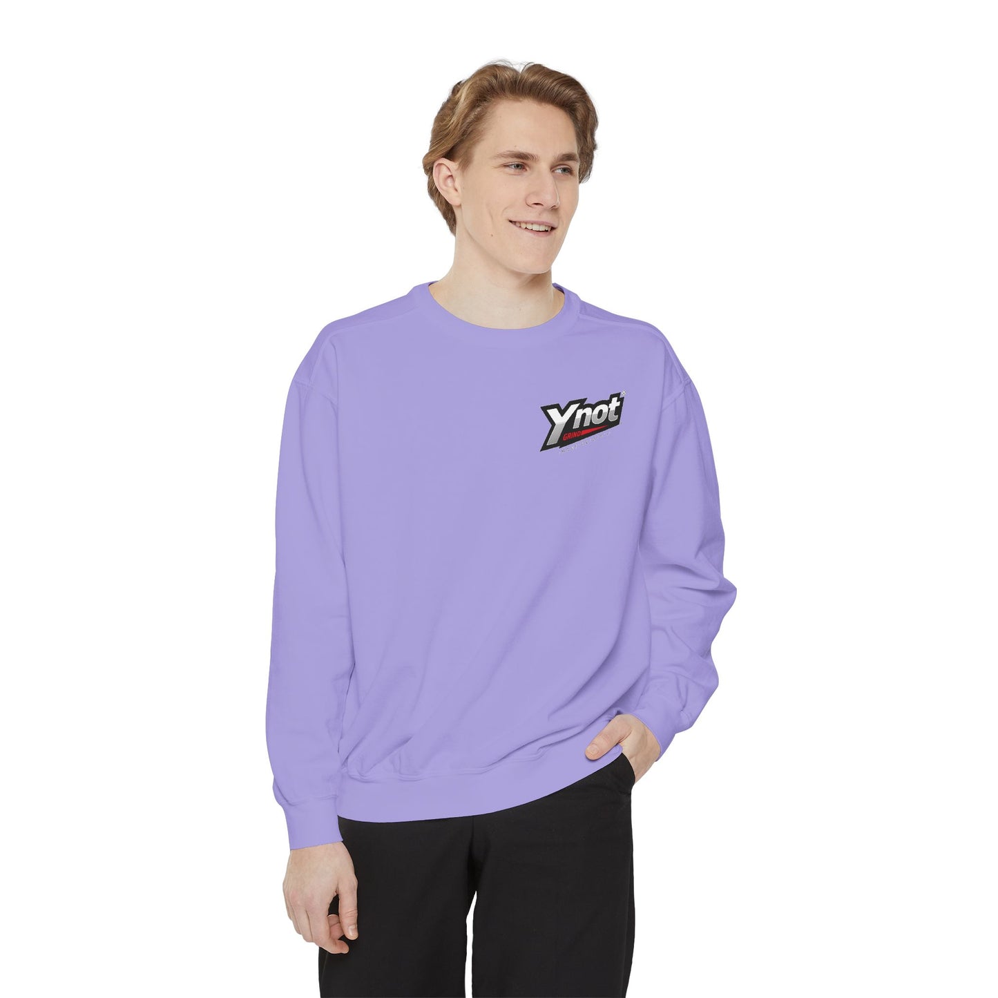 Ynot Retro Logo Sweatshirt — White Garment-Dyed Crewneck