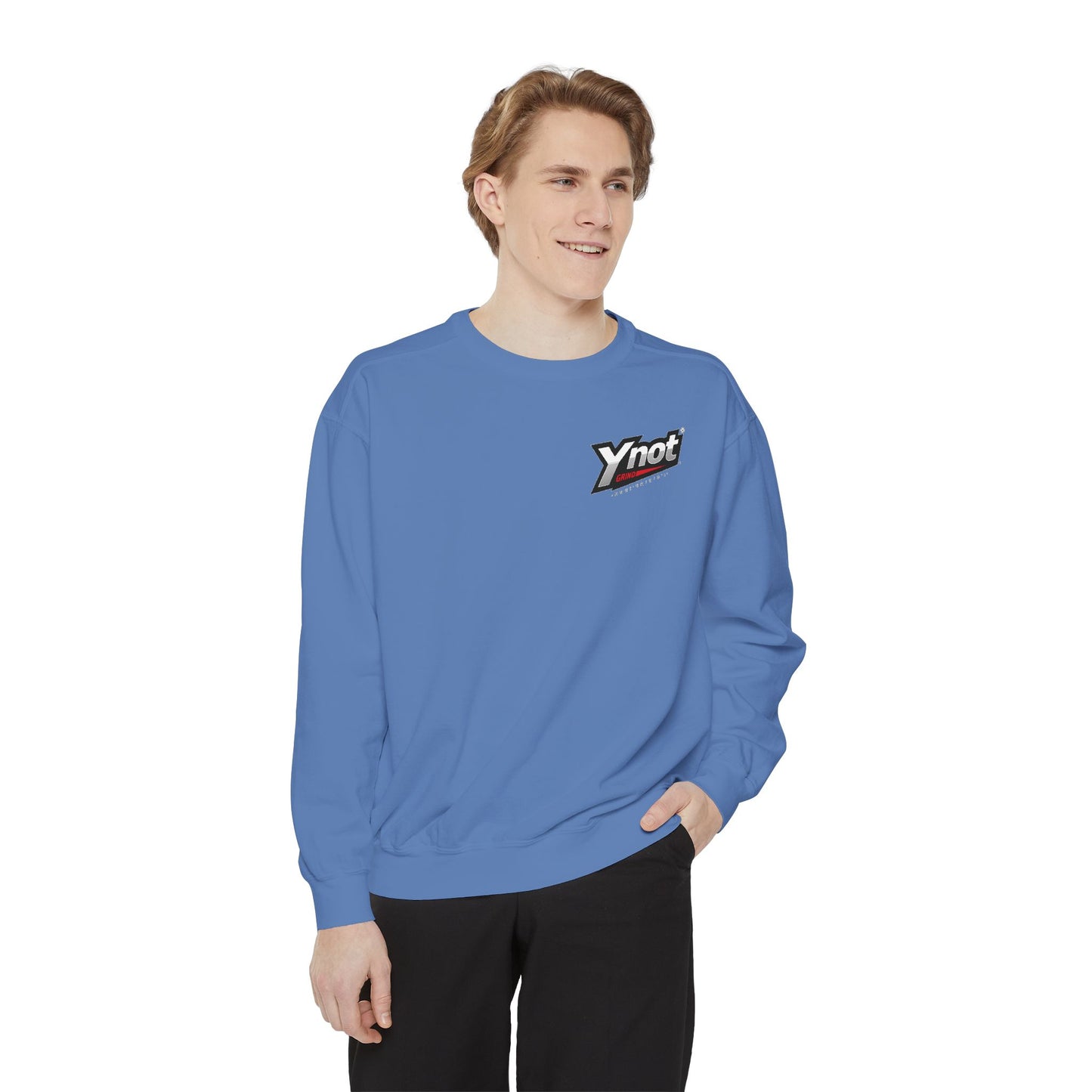 Ynot Retro Logo Sweatshirt — White Garment-Dyed Crewneck