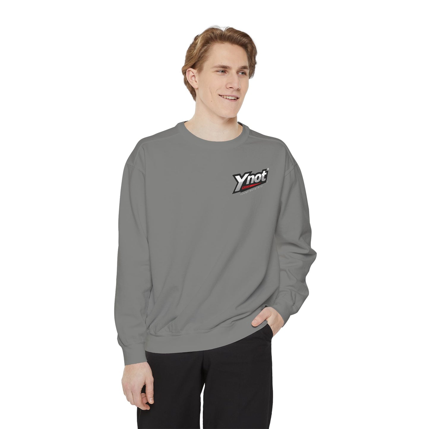 Ynot Retro Logo Sweatshirt — White Garment-Dyed Crewneck