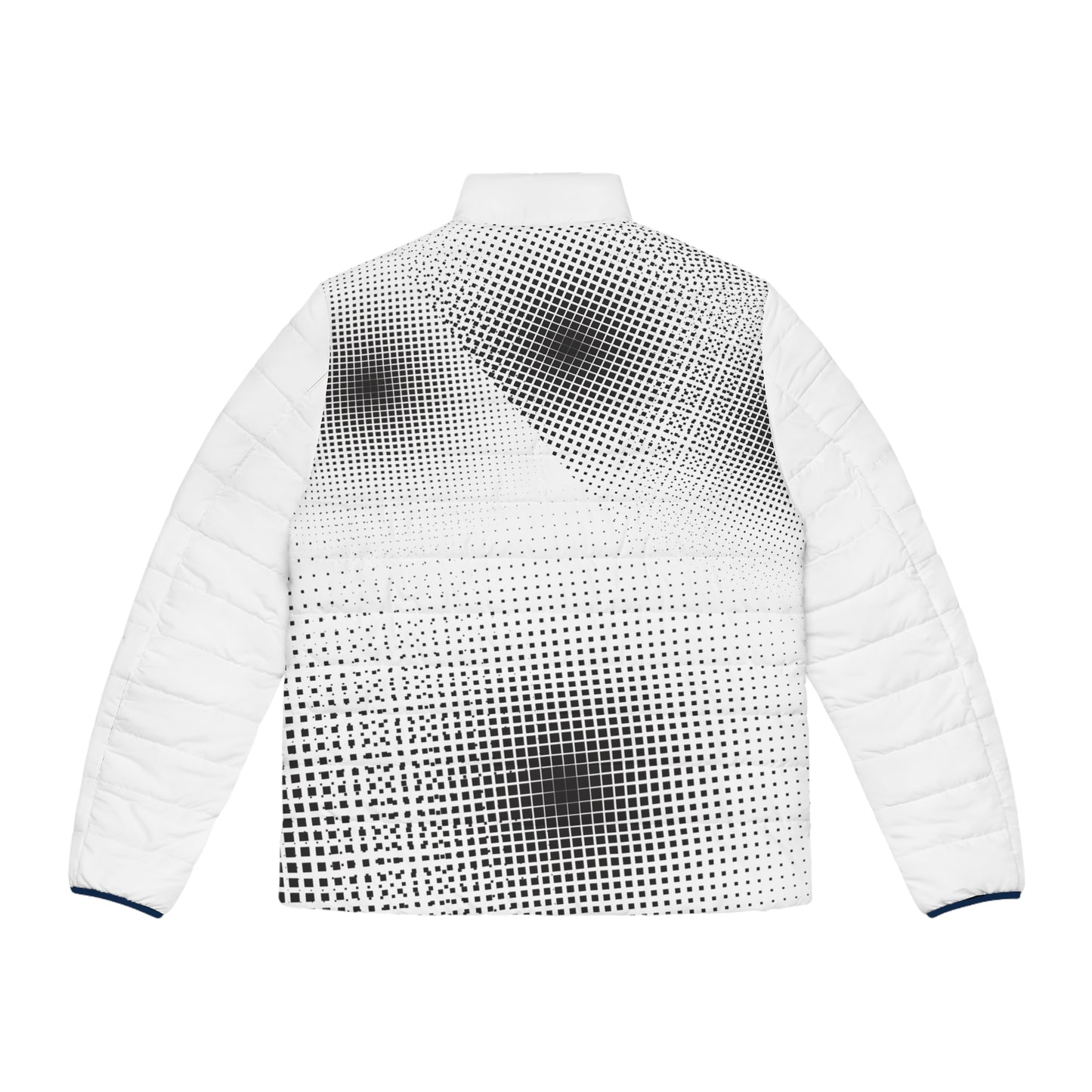 Graphic Puffer Jacket — 'One Day' Script Design with Halftone Dots