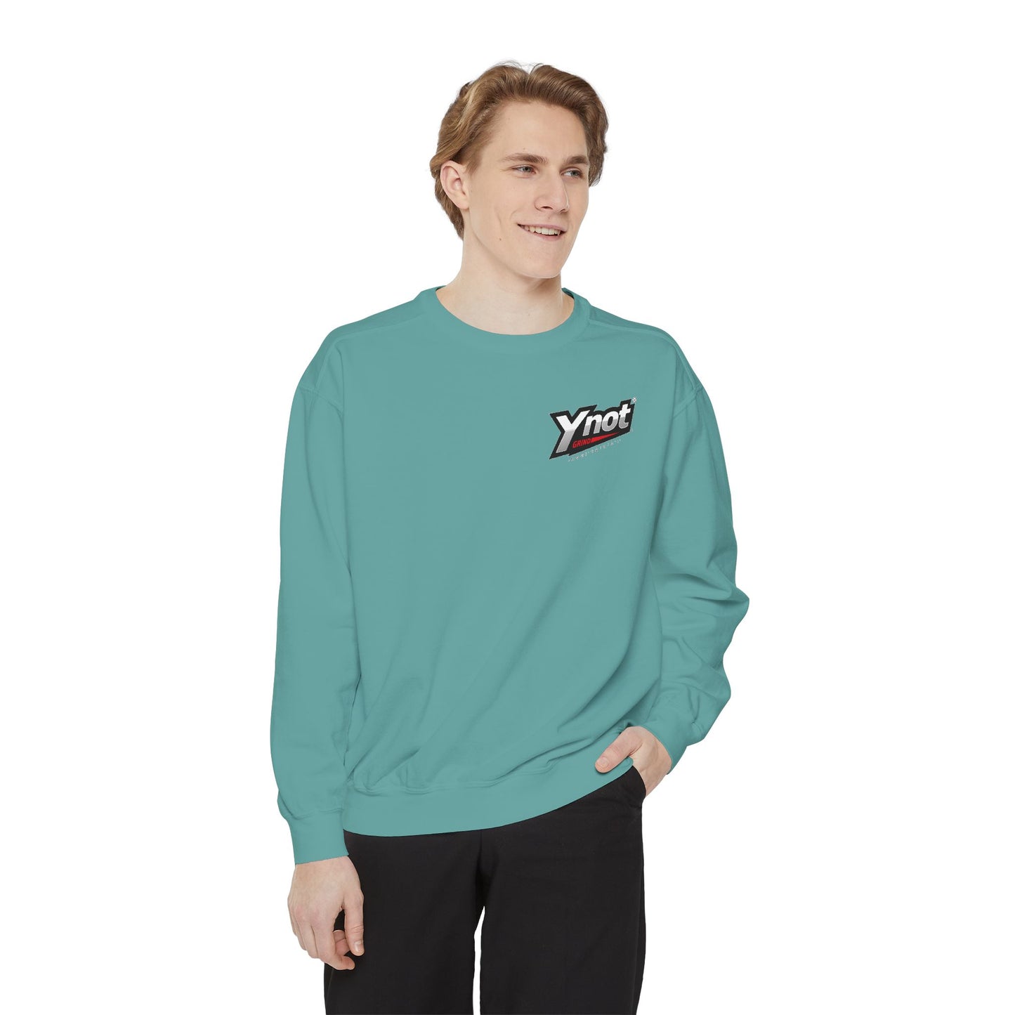 Ynot Retro Logo Sweatshirt — White Garment-Dyed Crewneck