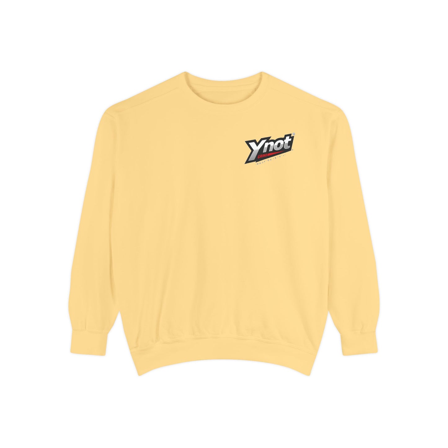 Ynot Retro Logo Sweatshirt — White Garment-Dyed Crewneck