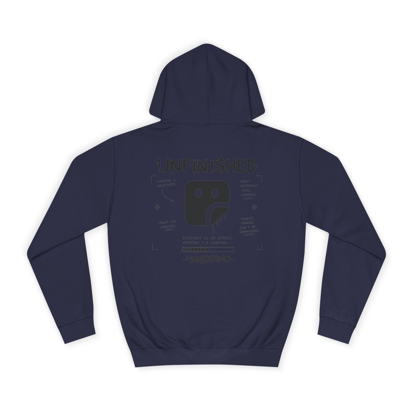 College Hoodie — "UNFINISHED" Graphic Logo Pullover