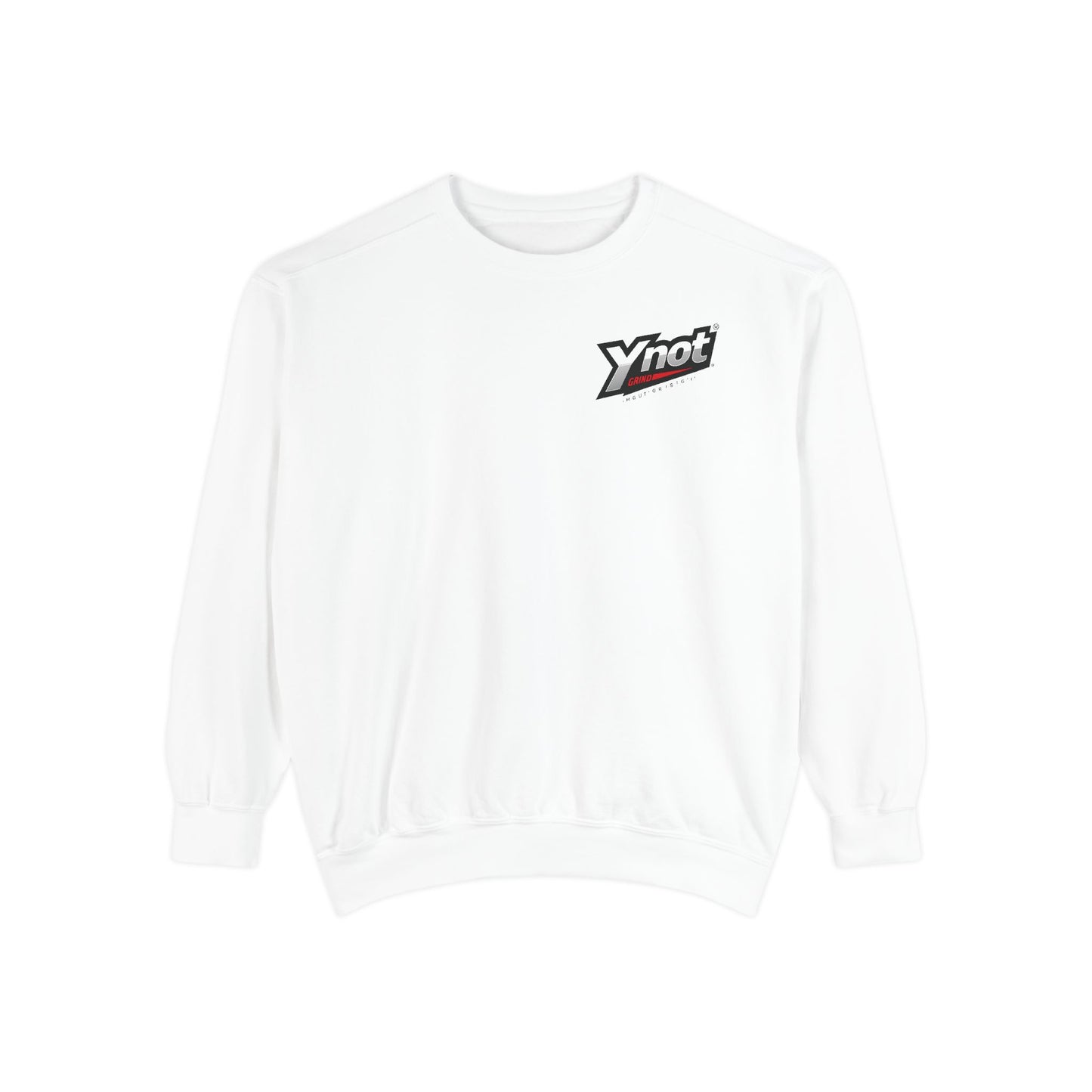 Ynot Retro Logo Sweatshirt — White Garment-Dyed Crewneck
