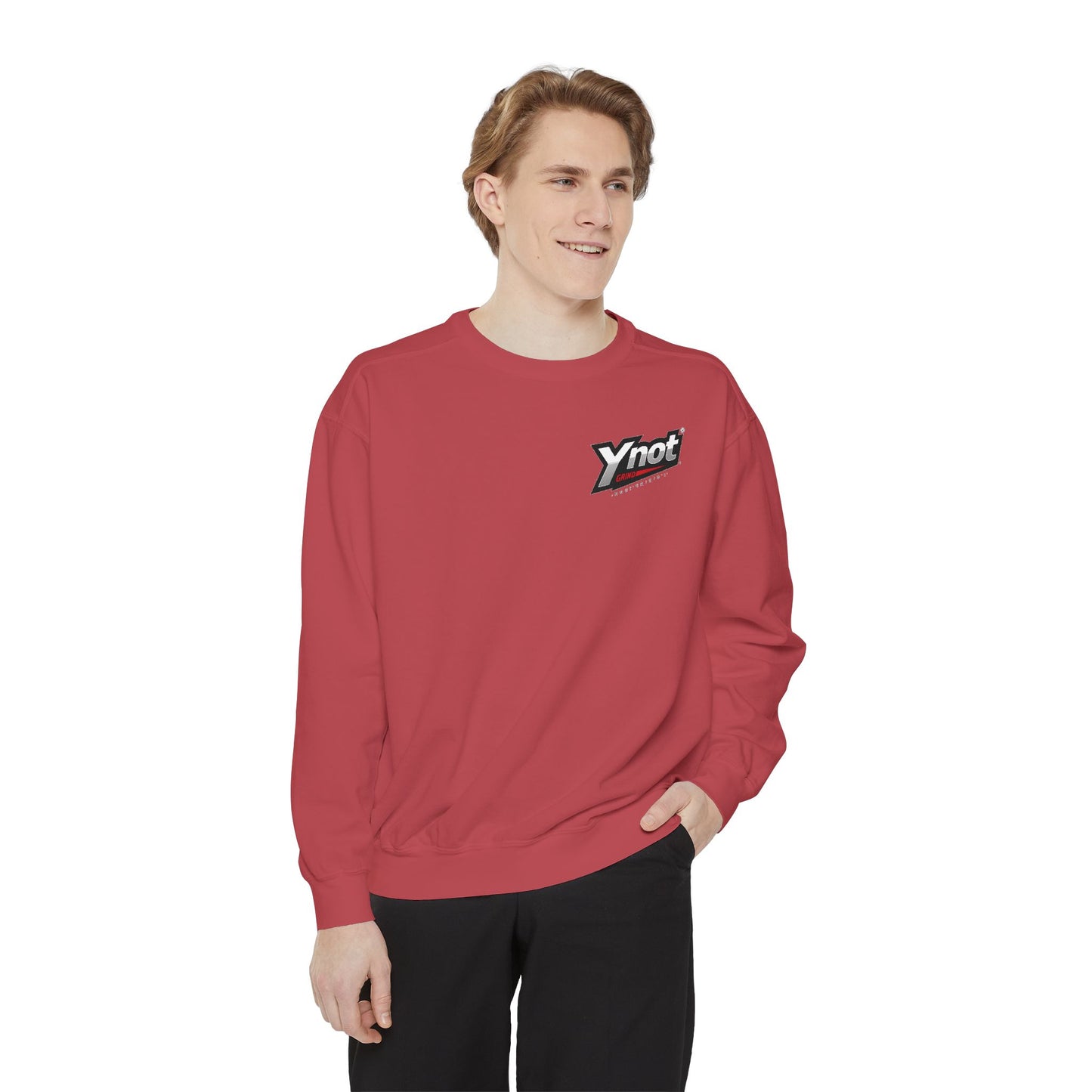Ynot Retro Logo Sweatshirt — White Garment-Dyed Crewneck