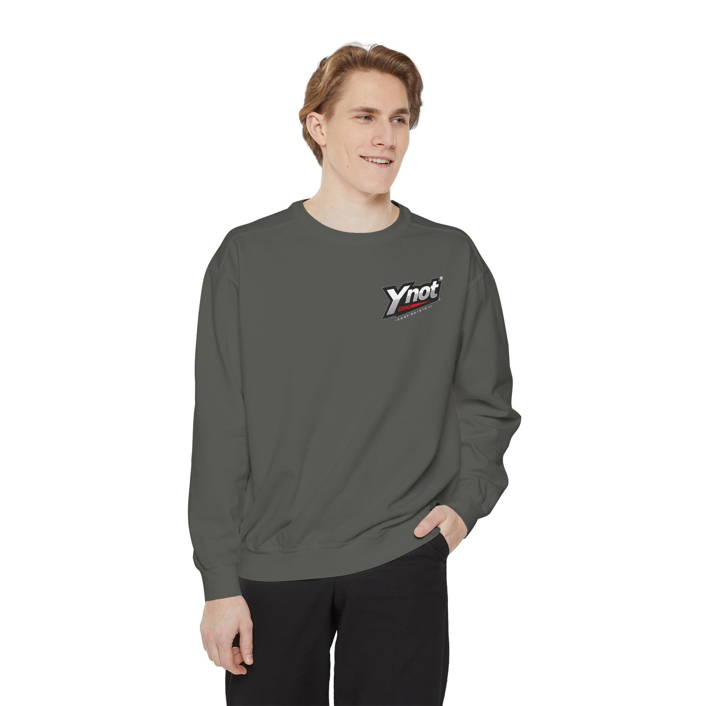 Ynot Retro Logo Sweatshirt — White Garment-Dyed Crewneck