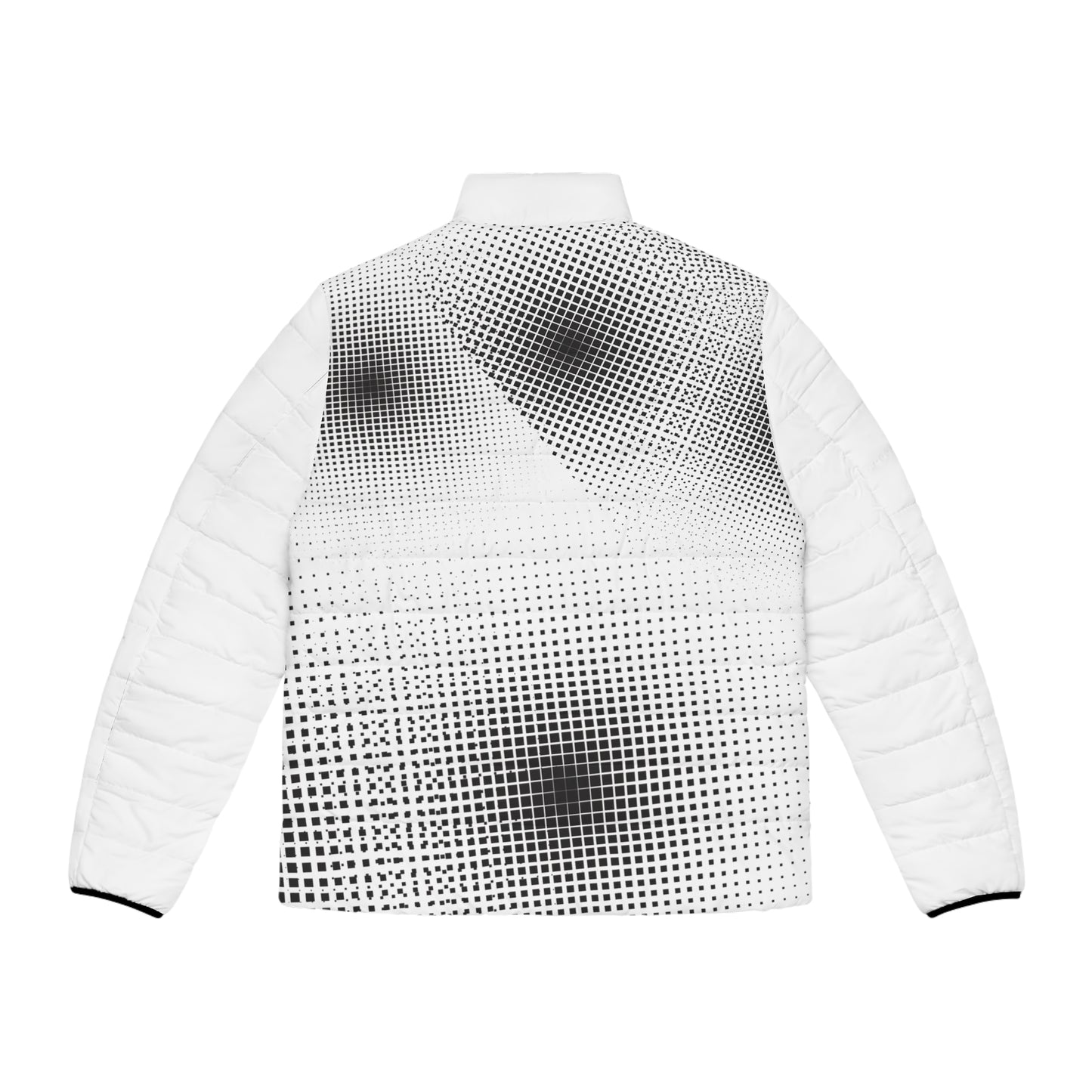 Graphic Puffer Jacket — 'One Day' Script Design with Halftone Dots