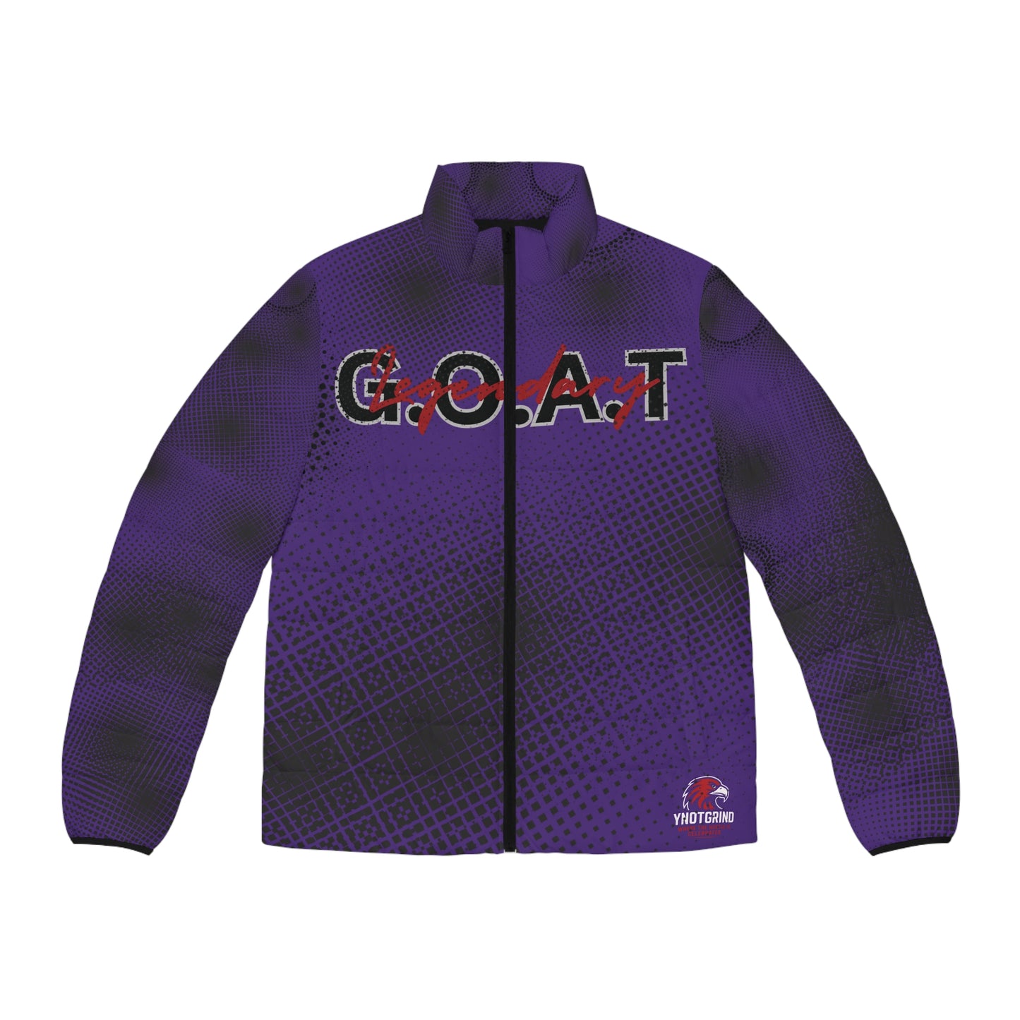 Men's Purple 'GOAT' Graphic Puffer Jacket – All-Over Print