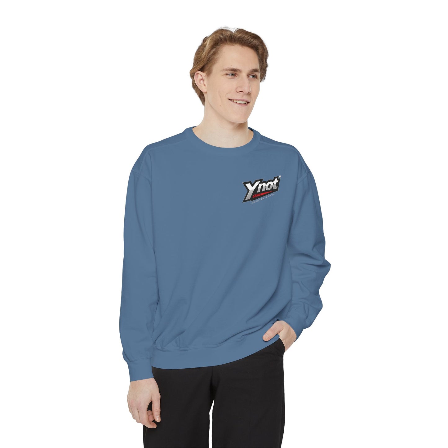 Ynot Retro Logo Sweatshirt — White Garment-Dyed Crewneck