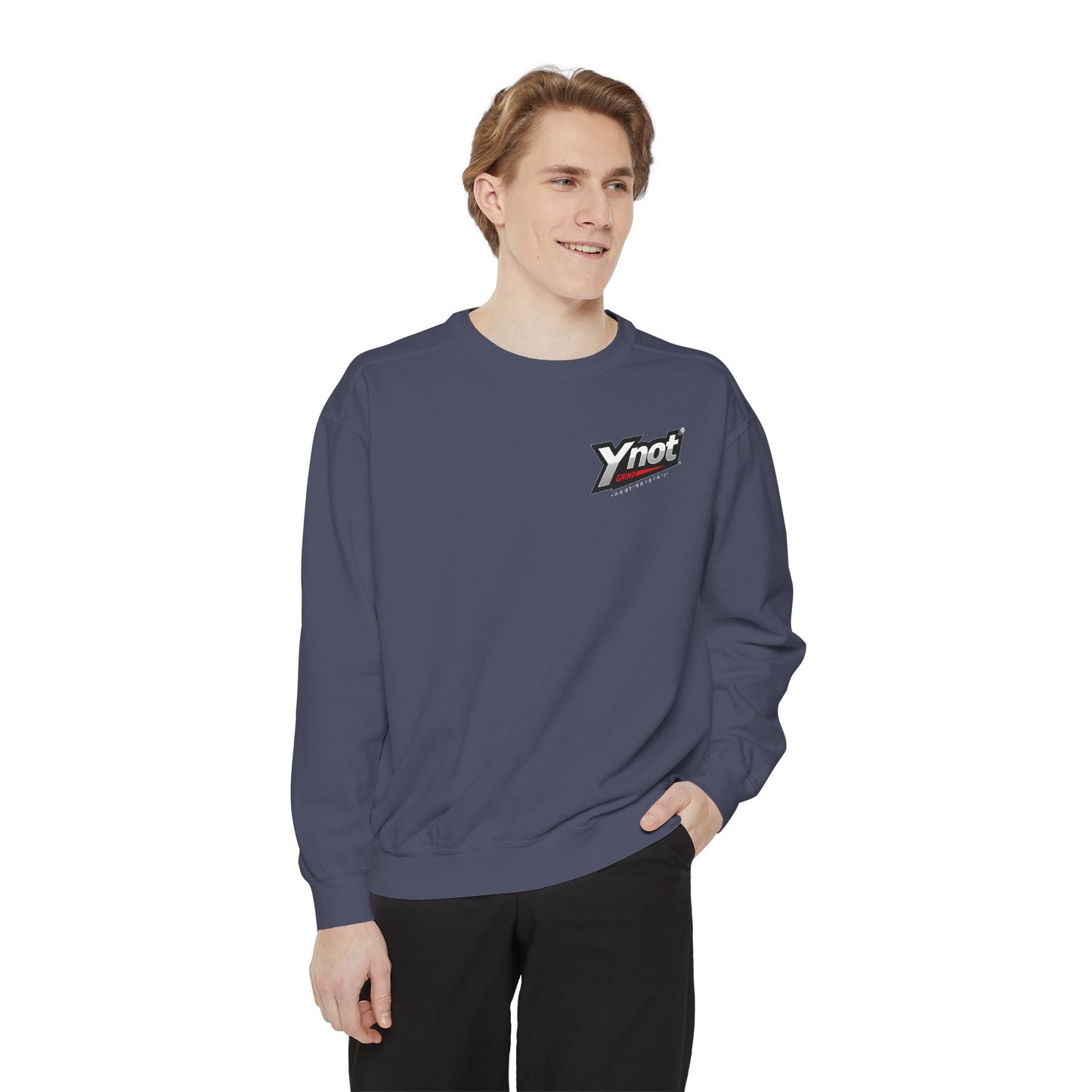 Ynot Retro Logo Sweatshirt — White Garment-Dyed Crewneck