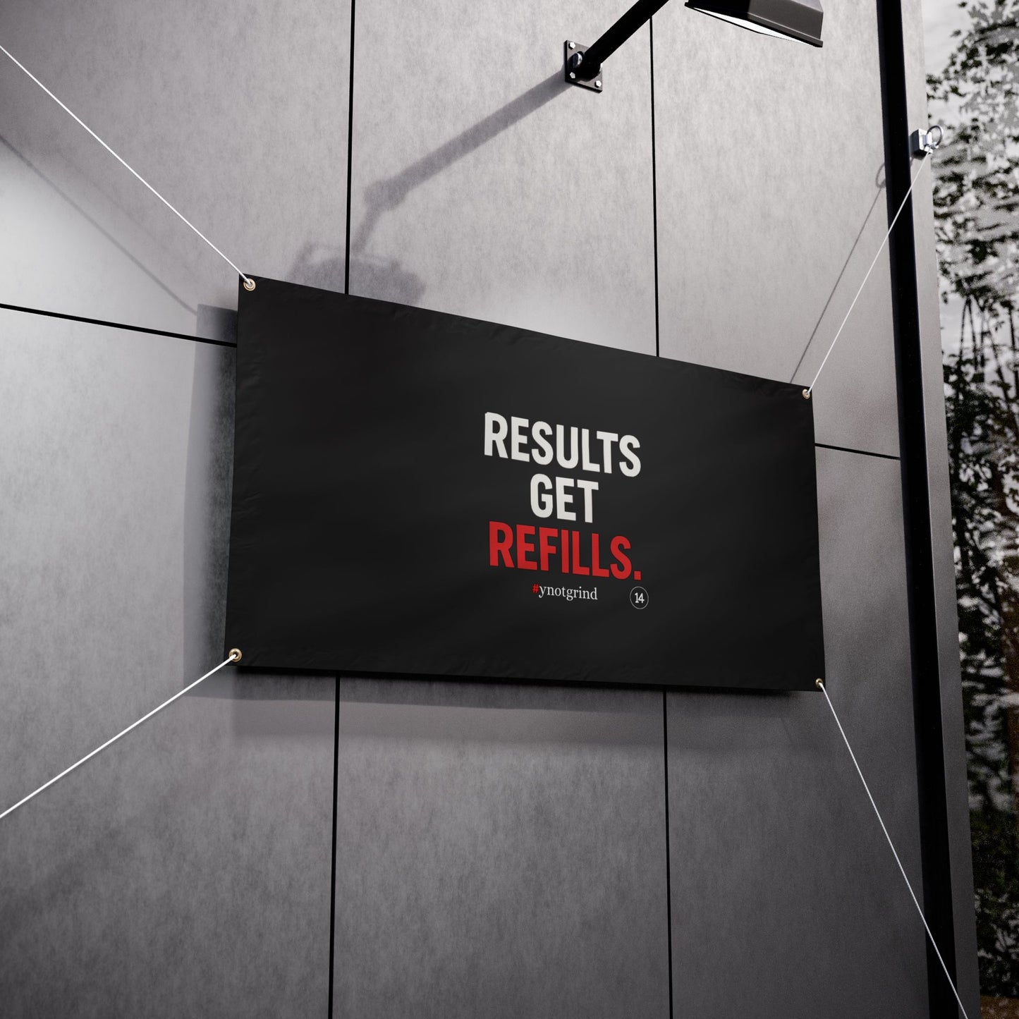 Motivational 'Results Get Refills' Vinyl Banner — Gym & Fitness Motivation Sign