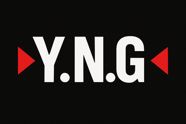 Y.N.G with red triangles on each side
